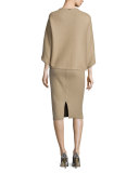 Reversible Cashmere Cape with Brooch, Olive/Taupe