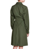 Long-Sleeve Belted Shirtdress, Army