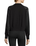 Jeweled Embroidered Wool Bomber Jacket, Black