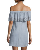 Leah Off-The-Shoulder Suede Dress, Blue Fog