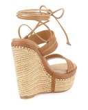 Abandon Leather Ankle-Wrap Wedge Sandal, Meil