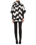 Zigzag Cape with Scarf, Black/Cream