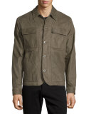 Leather Utility Shirt Jacket, Olive