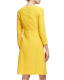 Cutout 3/4-Sleeve A-Line Dress, Yellow