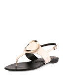 Round-Buckle Leather Flat Thong Sandal, White