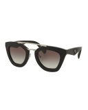 Embossed Square Brow-Bar Sunglasses