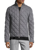 Diamond-Quilted Flannel Jacket, Gray