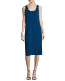 Sleeveless Stretch Pique Tank Dress, Azure