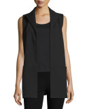 Marrow-Stitch Long Open Vest, Black