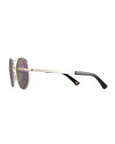 Round Mirrored Logo-Print Sunglasses, Light Gold/Blue