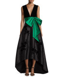 Sleeveless High-Low Combo Gown, Onyx