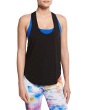 Elastic Y-Back Tank Top, Black/Lemon Lime