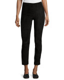Stretch-Suede Cropped Pants, Black