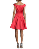 Cap-Sleeve Satin Fit & Flare Dress, Lipstick Red