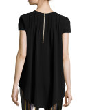 Ellie Cap-Sleeve High-Low Top, Black