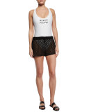 Netting Gathered Crochet Coverup Shorts