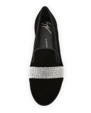 Dalila Crystal-Band Velvet Smoking Slipper, Nero