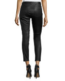 Trista Slim-Leg Leather Pants w/ Zip Cuffs, Black