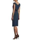 Cap-Sleeve Crisscross-Waist Dress, Midnight Blue