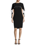 Two-Tone Capelet Shift Dress, Black
