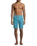 Peacock-Print Swim Trunks, Green 