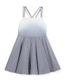 Ombre Stripe Poplin Fit-and-Flare Dress, Blue, Size 4-7