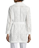 Long-Sleeve Lace Belted Coat, Whitewash