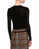 Long-Sleeve Embellished-Yoke Top, Black/Barolo