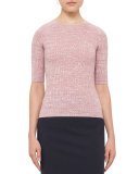 Half-Sleeve Knit Wool Sweater, Pink