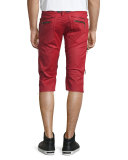 The Show Knee-Panel Moto Shorts, Red