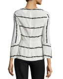 Striped Silk Bell-Sleeve Blouse, Soft White