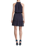 Norfolk Printed Sleeveless Drawstring Mini Dress, Deep Blue