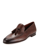 Pebbled Leather Tassel Loafer, Brown