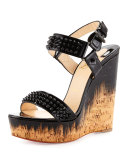 Barboullaga Spiked Red Sole Wedge Sandal, Black