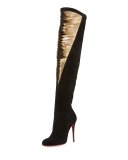 Siegfridalta Strappy 100mm Red Sole Over-the-Knee Boot, Black/Mekong