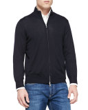 Fine-Gauge Full-Zip Sweater, Navy