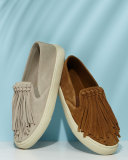 Fria Fringe Suede Slip-On Sneaker, Raw Umber