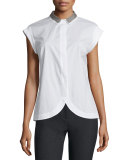Cap-Sleeve Petal-Hem Shirt, White