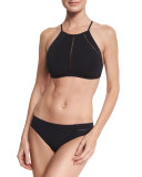 Solid Lattice High-Neck Swim Top, Black