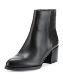 Joey Leather Chunky-Heel Bootie, Black