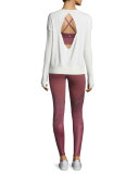 Intricate Cutout-Back Sport Pullover, White Heather