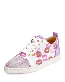 Gondolastrass Lip-Print Low-Top Sneaker, White/Pink