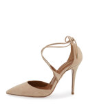 Matilde Crisscross Suede 105mm Pump, Nude