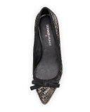 Ginni Bow Python-Print Pump, Pewter
