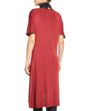 Flowing Short-Sleeve Dress W/Buckle, Red, Petite 