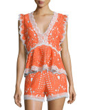 Giselle Lace Contrast-Trim Shorts, Tangerine