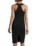 Hera Leather-Trim Racerback Sheath Dress, Black
