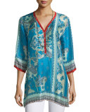 Bessy Button-Front Easy Tunic, Multi Colors