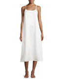 Perla Sleeveless Long Nightgown, White/Fawn