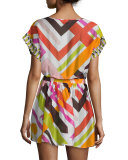 Parioli-Print Coverup Dress, White/Pink Green